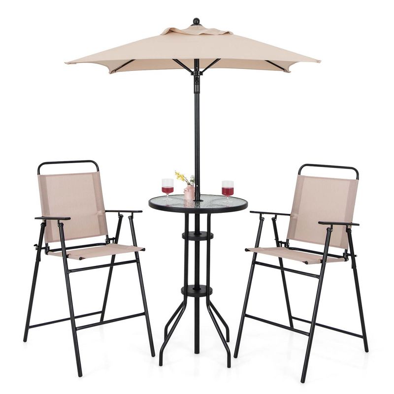 Costway 4PCS Patio Bistro Set Folding Counter Height Chairs Round Bar Table& Umbrella, 1 of 11