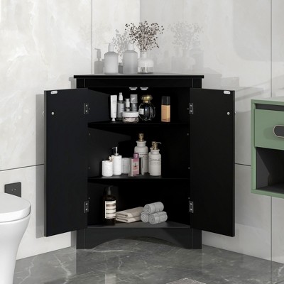 Grungis Bathroom Storage Cabinet,31.5 inch High Floor Coner Cabinet with Adjustable Shelves,Storage Cabinet for Bathroom