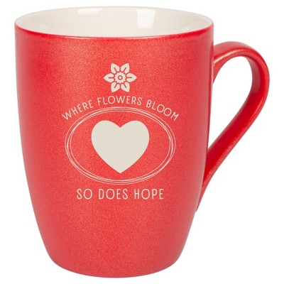 Elanze Designs Where Flowers Bloom So Does Hope 10 Ounce Ceramic Laser-Etched Engraved Drinkware Mug, Metallic Crimson Red