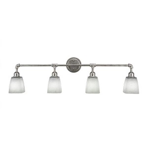 Toltec Lighting Vintage 4 - Light Vanity in  Aged Silver with 4.5" Square White Muslin Shade - 1 of 1
