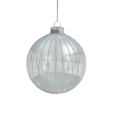 Northlight Clear and Silver Glitter Striped Glass Ball Christmas Ornament 4" (100mm)