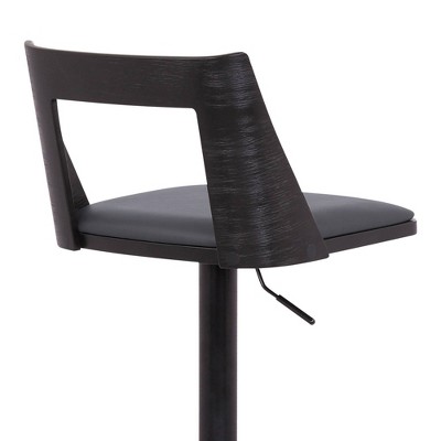Milan Adjustable Swivel Gray Faux Leather & Black Wood Barstool