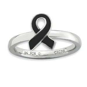 Black Bow Jewelry Silver Stackable Black Enamel Awareness Ribbon Ring - 1 of 4