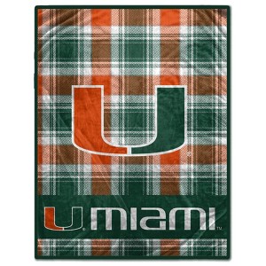 NCAA Miami Hurricanes Plaid Ultra Cozy Throw Blanket: Sports Team Logo, Plush Polyester - 1 of 3