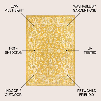 9' x 12' Yellow and Cream Floral Synthetic Rectangular Rug