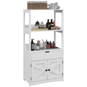 kleankin Bathroom Storage Cabinet, Linen Cabinet, Bathroom Organizer with Doors and Shelves, White - 1 of 4