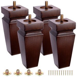 Aoibox Square Wood Furniture Legs Set of 4 Brown 6 Inch Replacement Feet for Sofa Bed Table Chair with Hardware Included - 1 of 4