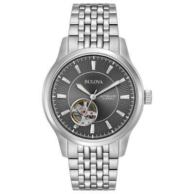 Bulova Men's Automatic Sutton Stainless Steel Watch,Skeleton Sub Dial, 40mm, Grey Dial