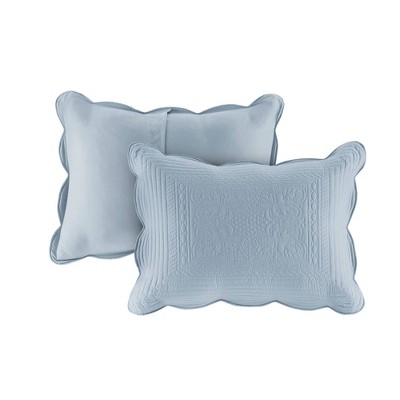 Blue Full Microfiber Reversible Scalloped Edge Quilt Set