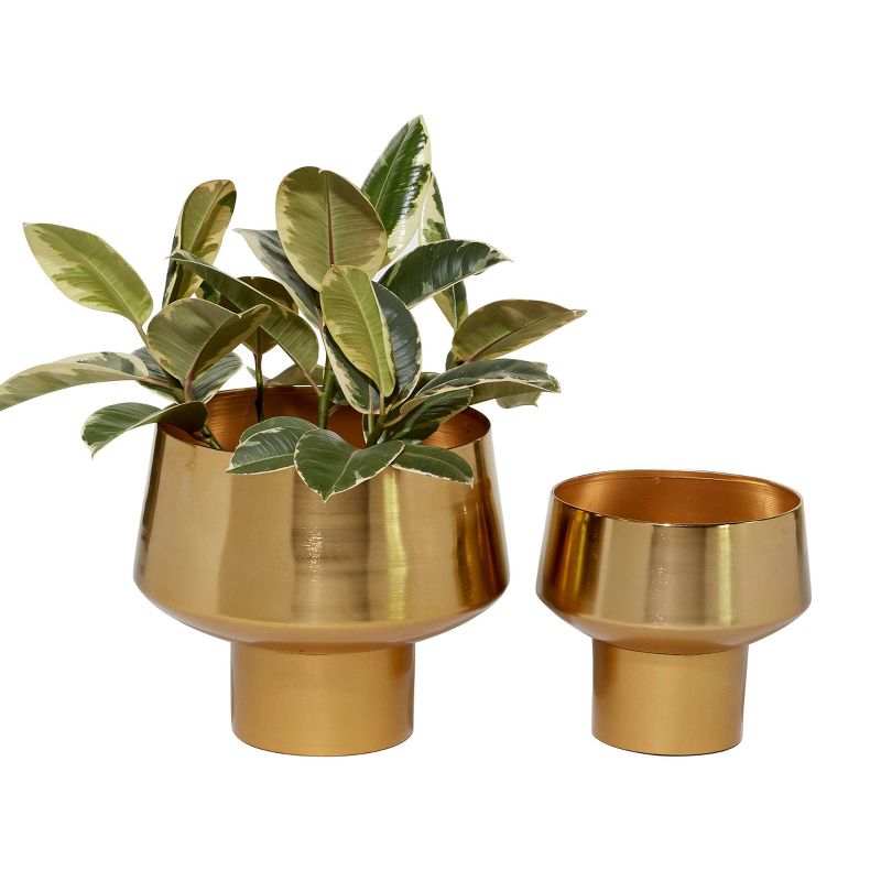 Set of 2 Decorative Metal Cup Shaped Planters Gold - Glamorous Indoor/Outdoor Iron Pots, Olivia & May, 1 of 3