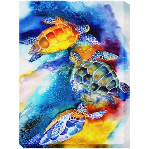 Cottage Garden West of The Wind Turtle Play Blue, Yellow, Green 30 x 40 Inch Waterproof Gallery Wrapped Canvas, Outdoor Garden, Yard, Patio All - 1 of 2