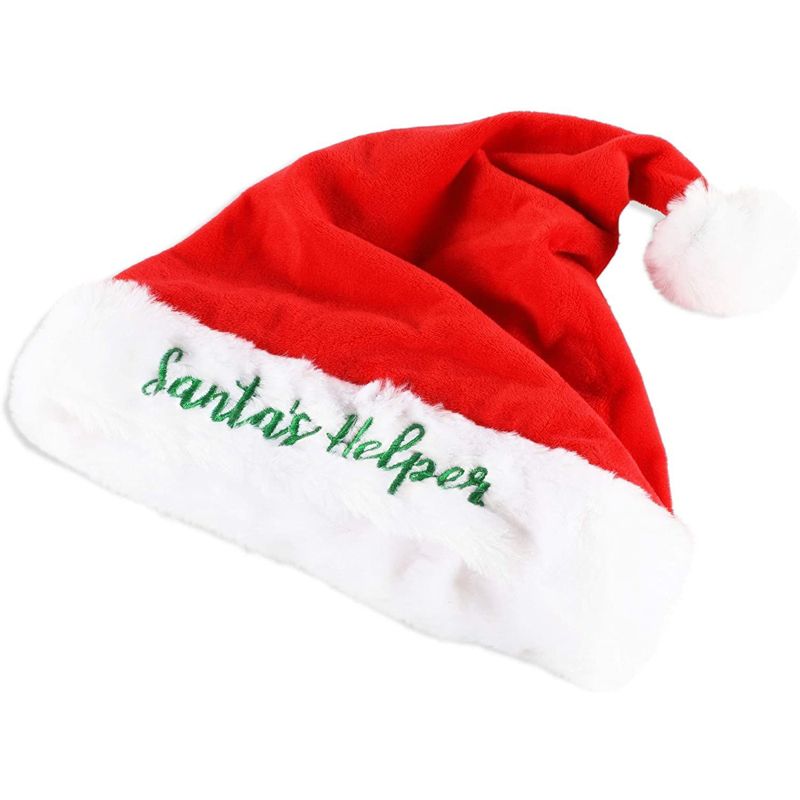 Blue Panda 2-Pack Santa's Helper Funny Christmas Hats, Velvet Comfort Xmas Holiday Party Santa Hat for Kids, 5 of 6