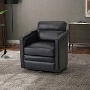 Eulalia 28.74 Wooden Upholstery Wide Genuine Leather Swivel Chair with Swivel Metal Base and Squared Arms| ART OF LIVING DESIGNS - 2 of 4