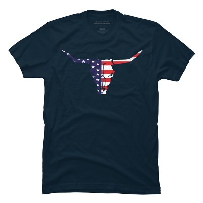 Men's Design By Humans July 4th American Flag Bull Horns Skull By rasok T-Shirt