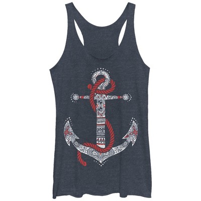 Women's Chin Up Henna Anchor Racerback Tank Top - Navy Blue Heather ...