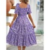 Women's Summer Smocked Midi Dress Casual Square Neck Puffy Short Sleeve Tiered Ruffle Dresses - 4 of 4