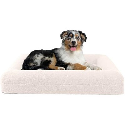 PETMAKER Orthopedic Pet Bed - 33in Medium Dog Bed with Supportive Bolster, Memory Foam Puppy Bed for Medium Dogs - Dog Products (Cream)
