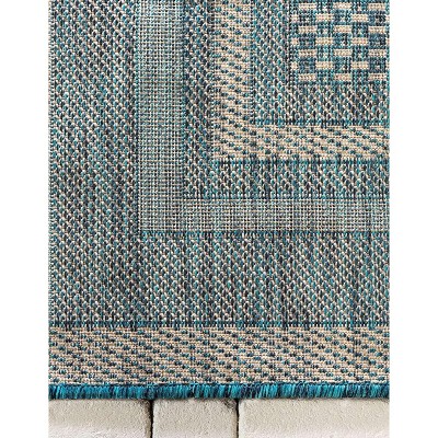 Teal Soft Border Easy Care 4' x 6' Outdoor Rug