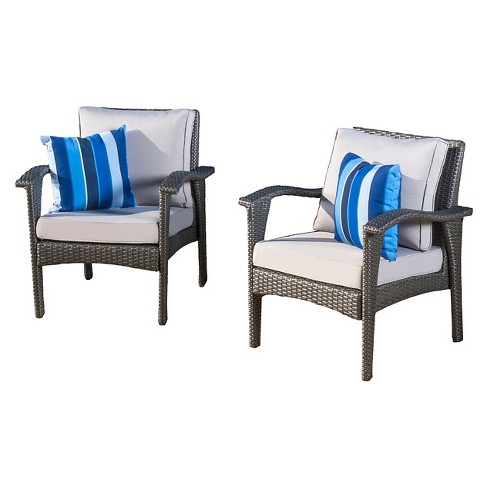 Honolulu Set Of 2 Wicker Patio Club Chair With Cushion - Gray ...