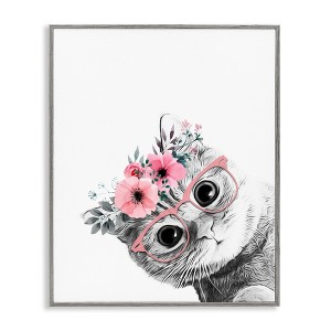 Stupell Industries Pink Flower Crown Cat Glasses Monochrome Simple Design Framed Giclee Art - 1 of 4