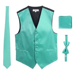 Gioberti Men's Formal 4pc Satin Vest Necktie Bowtie and Pocket Square - 1 of 3