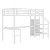 Full Size Loft Bed with L-shaped Desk and USB Metal Loft Bed with Wardrobe and Adjustable Shelf White - 3 of 4