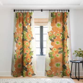Sewzinski Retro Orange Flowers Single Panel Sheer Window Curtain - Society6