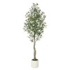 COZONY 5/6/7FT Artificial Olive Tree in White Planter, Faux Tree with Wood Trunk & Fruits for Decor - 2 of 4