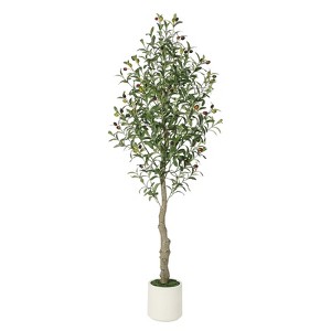 homfan Faux Olive Tree Fake Silk Olive Tree with Moss and White Bamboo Texture Planter Pot, Realistic Oliveand Leaves Artificial Tree Tall Plants - 1 of 4