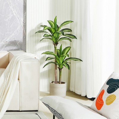 4ft Tall Green and Black Silk Potted Dracaena Plant