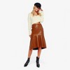 Anna-Kaci Women's Faux Leather High Waist Flounce Hem Midi Skirt with Sleek Fitted Silhouette - Small, Brown - 2 of 4