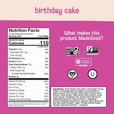 MadeGood Chocolate Drizzled Birthday Cake Granola Protein Bars Value Pack - 12.75oz/15ct