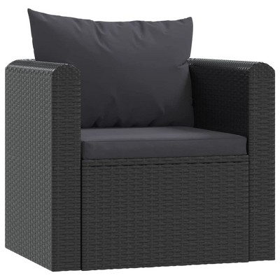 vidaXL Elegant Single Sofa with Cushions - Black Poly Rattan Outdoor Seat - Sturdy Powder-Coated Steel Frame - Durable PE Rattan