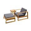 ELJGET 3PCS Patio Chaise Lounge Set with Wooden Chair, Side Table & Ottoman, Outdoor Pool Chair Set, Gray Cushion - 3 of 4