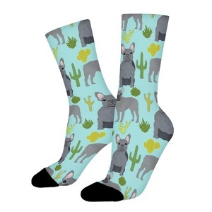 French Bulldog Grey Cactus Women Printed Crew Socks Funny Funky Socks Soft Polyester Novelty Gifts for Artists Men - 1 of 1