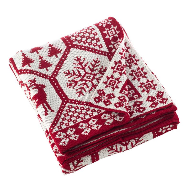 50&#34;x60&#34; Christmas Design Knitted Throw Blanket Red - Saro Lifestyle, 1 of 5