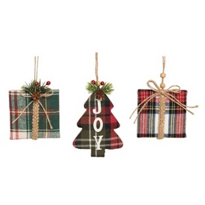 Transpac Fabric/Canvas 5.25 in. Multicolored Christmas Plaid Present and Tree Ornament Set of 3 - 1 of 2