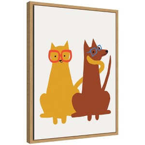 Kate & Laurel All Things Decor 18"x24" Sylvie Farm Cat Dog Framed Canvas by Hannah Beisang Natural - 1 of 4