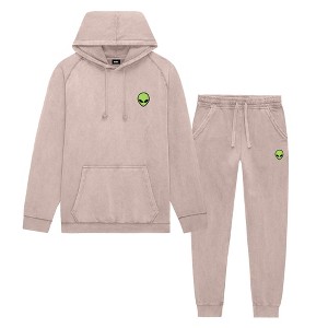 Dalix Alien Embroidery Washed Sweatsuit Set Hoodie Jogger Soft Fleece Relaxed Fit Lounge Mens - 1 of 4