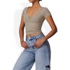 Anna-Kaci Women's Short Sleeve V-Neck Top with Grommet Details and Slim Fit - 2 of 4