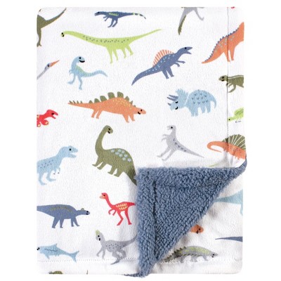 Hudson Baby Infant Boy Plush Blanket with Faux Shearling Back, Dinosaurs, One Size