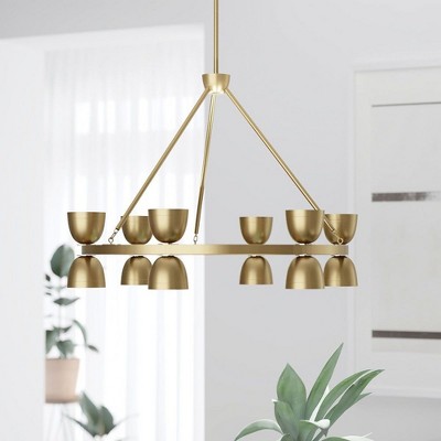 Elegant 31" Brushed Natural Brass 12-Light LED Outdoor Chandelier