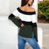 Anna-Kaci Women's Off-Shoulder Ribbed Knit Sweater with Color Block Design and Flared Sleeves - 4 of 4