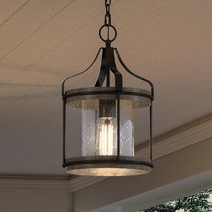 Urban Ambiance Luxury Farmhouse Outdoor Pendant 15''H x 10''W,  Midnight Black Finish,  Gilbert Collection, UHP1420 - 1 of 4