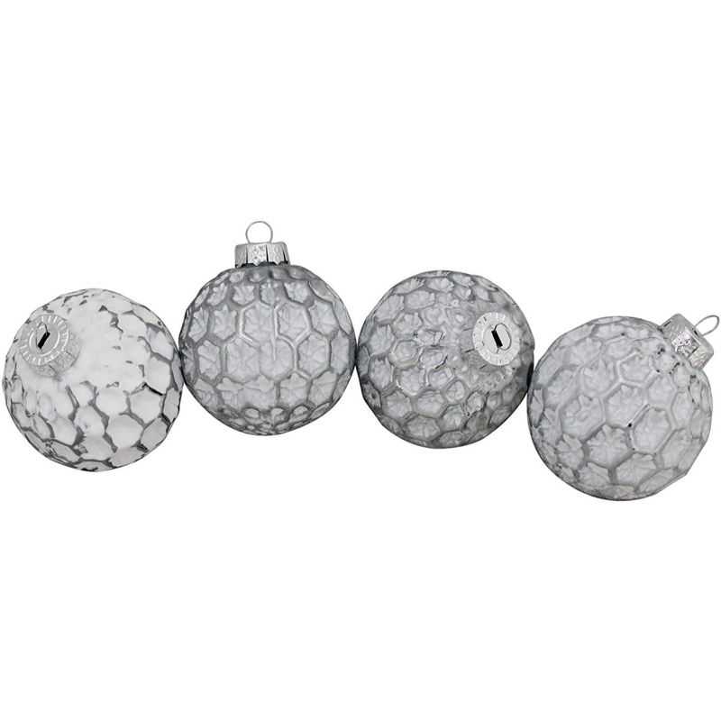 Northlight 4ct White and Gray Matte Honeycomb Glass Christmas Ball Ornaments 3.25" (80mm), 3 of 4