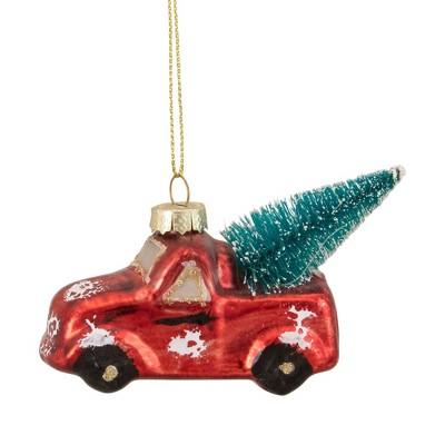 Northlight 3.75" Red Metallic Truck with a Sisal Tree Glass Christmas Ornament