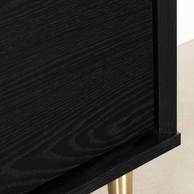 Black Oak and Faux Carrara Marble 2-Drawer Nightstand with Brass Legs