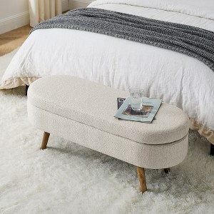Airsurfer Ottoman Oval Storage Bench with Rubber Wood Legs, Upholstered Seat, Modern Entryway Furniture - 1 of 4