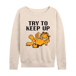 Women's - Garfield - Try To Keep Up Lightweight French Terry Wide Neck Long Sleeve Shirt - 1 of 4