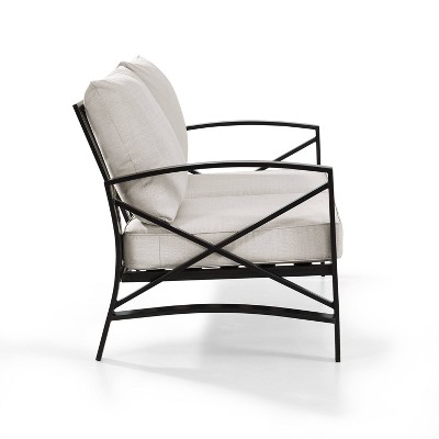 Oatmeal and Bronze Metal Outdoor Loveseat with Cushions